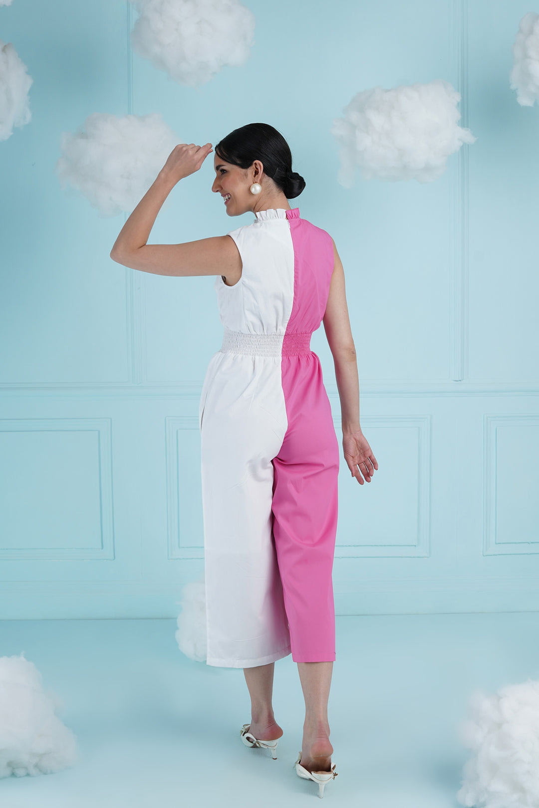Sim Sim  Jumpsuit- Bubble Gum Pink And White