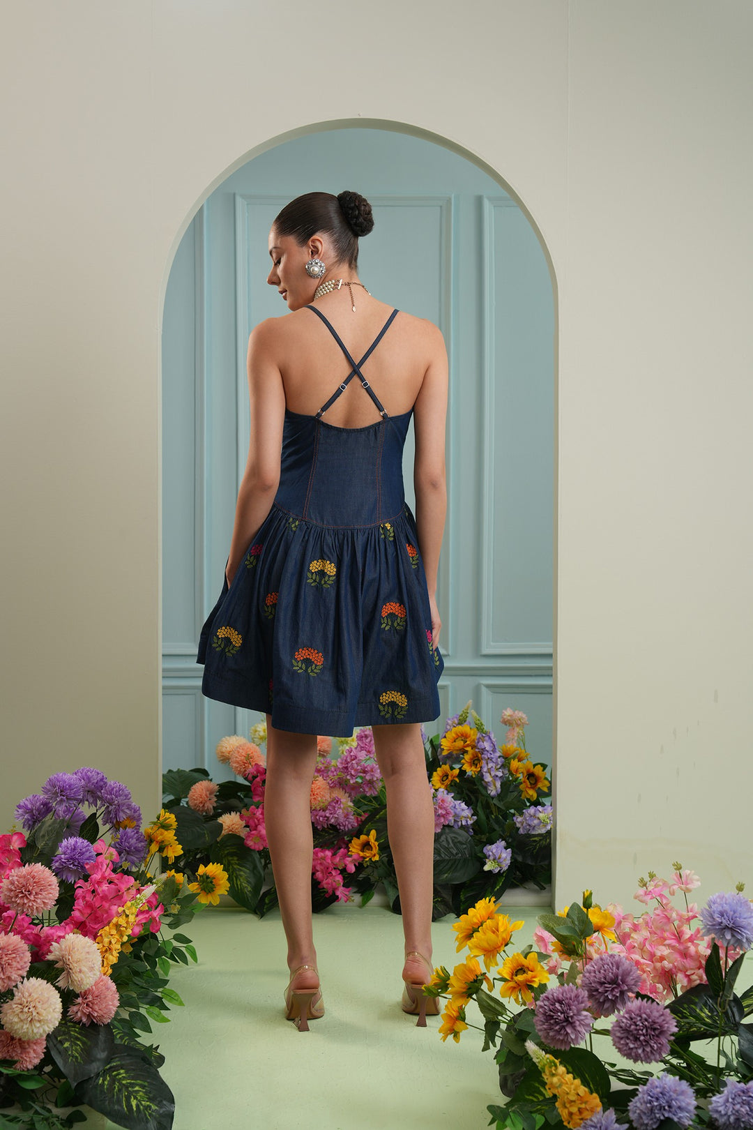 Mily dress- denim floral