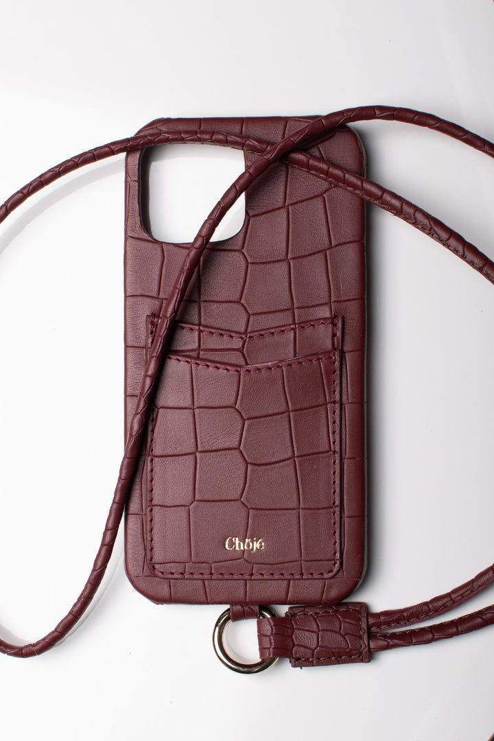 Soleil Mobile Cover - Burgundy Croco