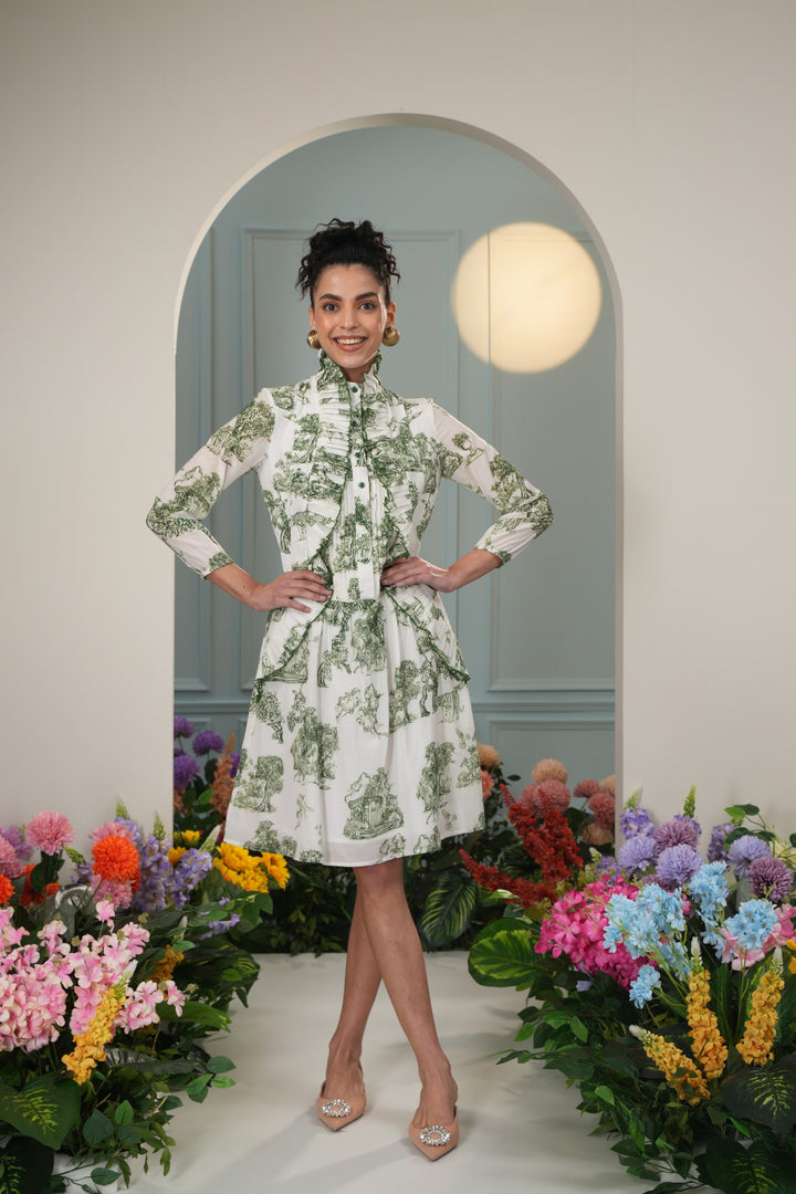 Moon Dress- Green Toile