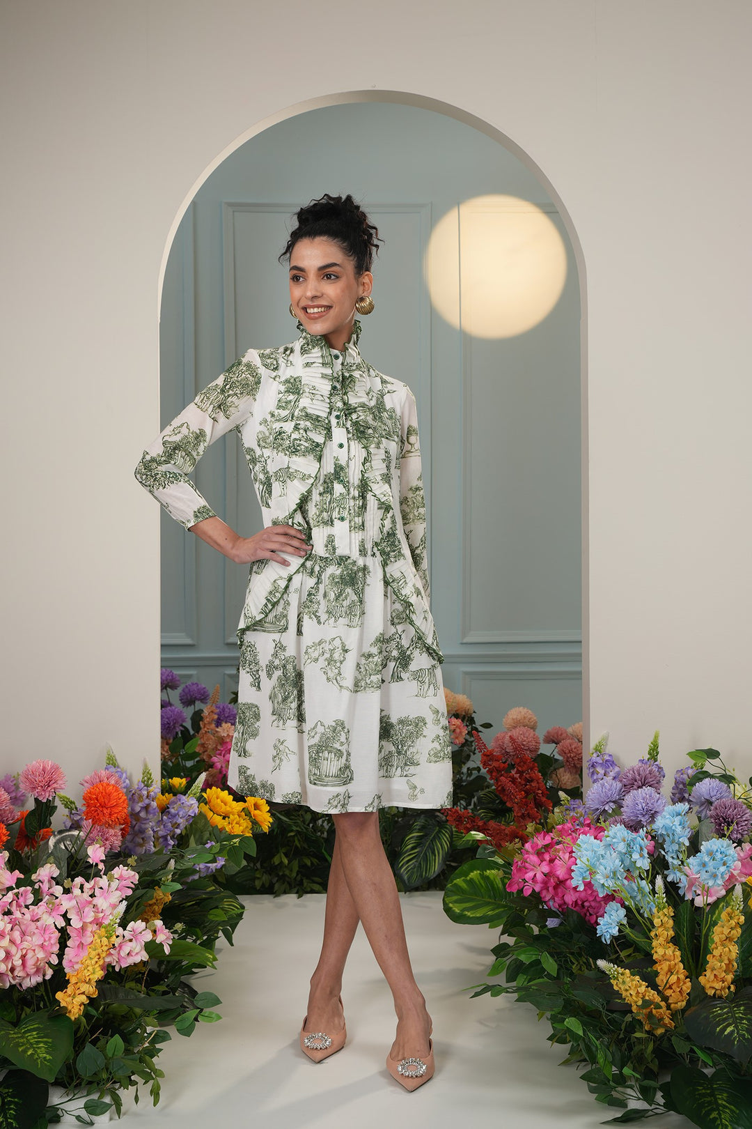 Moon Dress- Green Toile