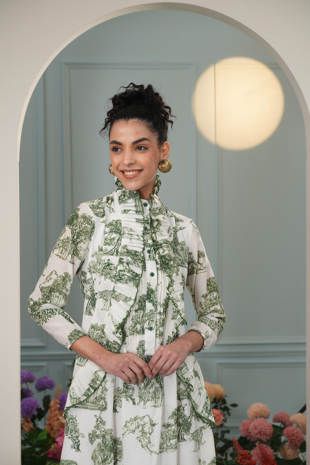 Moon Dress- Green Toile