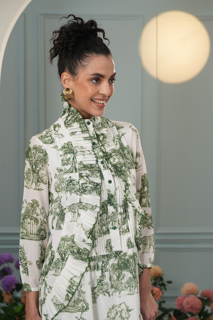 Moon Dress- Green Toile