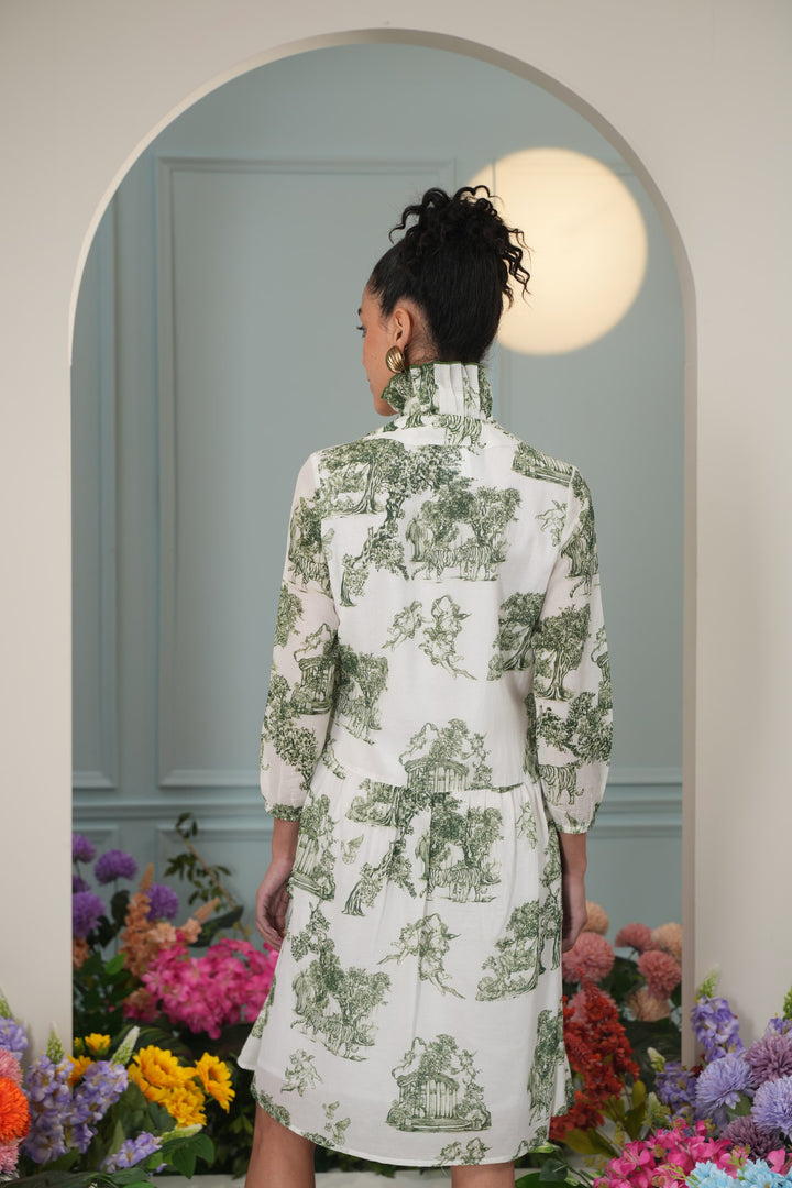 Moon Dress- Green Toile
